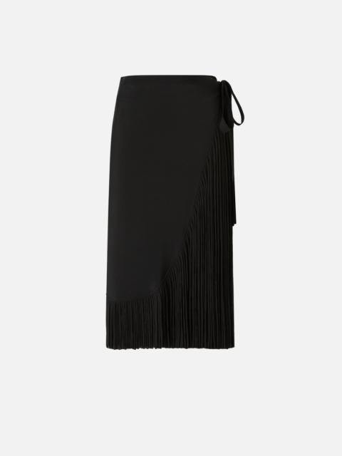 CALF-LENGTH WRAP SKIRT WITH FRINGING