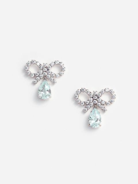 Micro Bow Blue Droplet Earrings