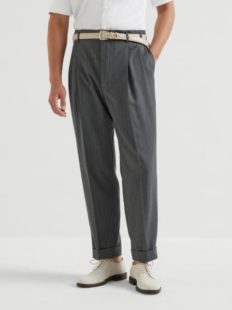 Striped pattern virgin wool fresco trousers with double pleats