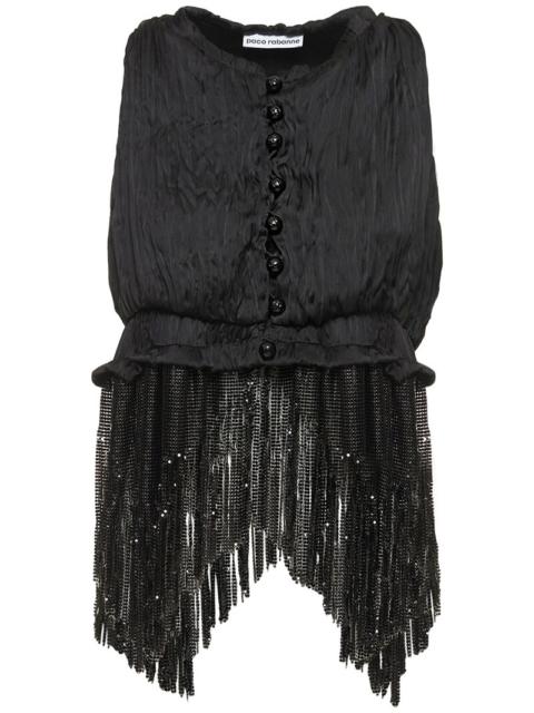 Satin & mini mesh fringed top