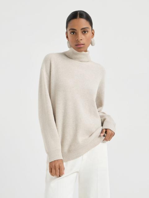Cashmere English rib turtleneck sweater with monili