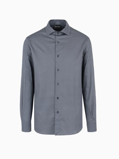 Printed-pattern stretch cotton shirt