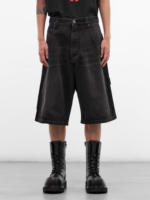 Black Denim Cross Carpenter's Shorts