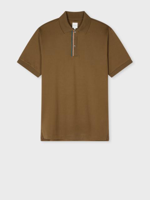 Dark Khaki 'Signature Stripe' Trim Polo Shirt