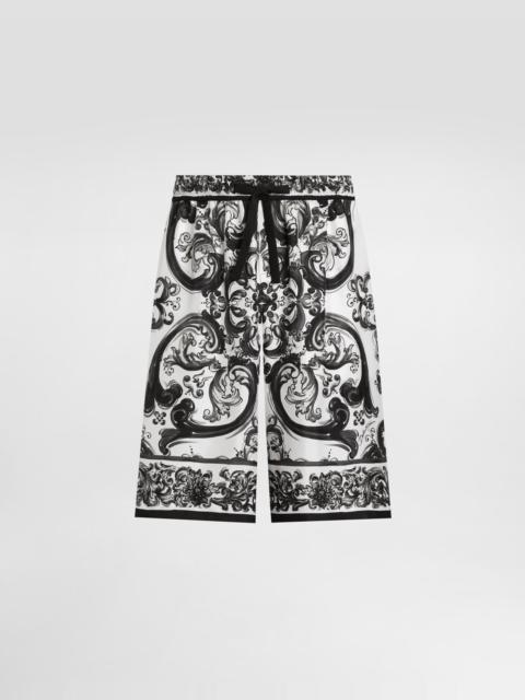 Majolica-print silk twill trousers