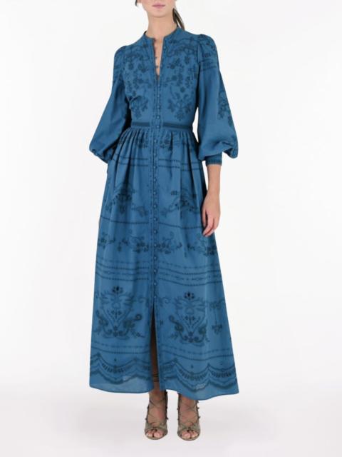 EMBROIDERED COTTON VOILE TIERED MAXI DRESS