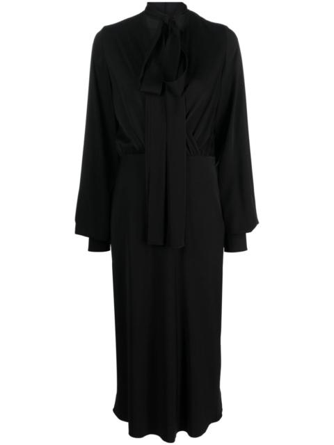 attached-scarf silk-blend midi dress