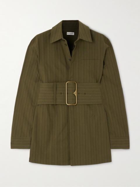 Belted Pinstriped Cotton-poplin Shirt
