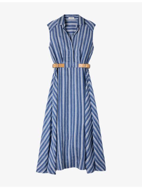Striped Leather-Tab Woven Maxi Dress