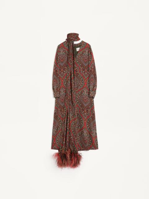 GEORGETTE MIDI DRESS WITH VOYAGE IMAGINAIRE CASHMERE PRINT WITH FEATHERS