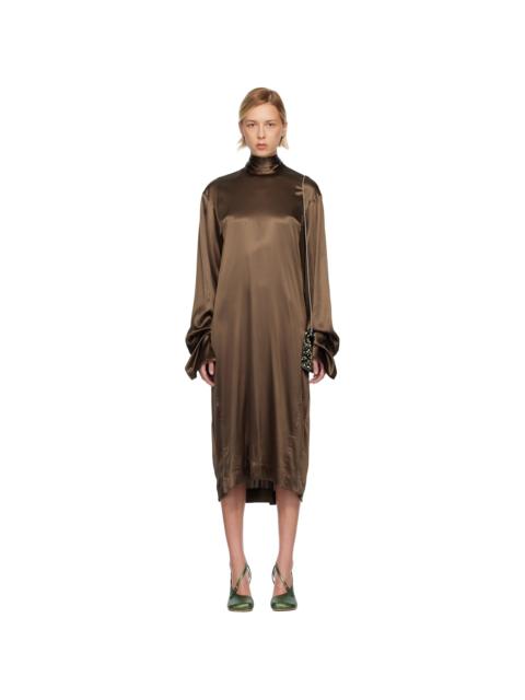 Brown Silk Midi Dress