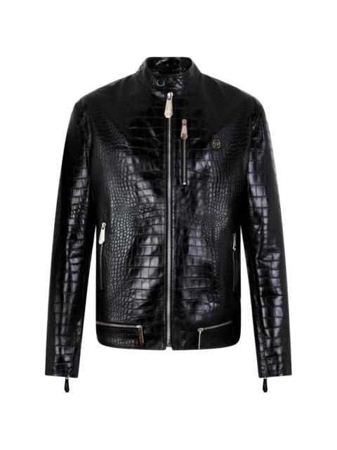 crocodile-print leather jacket