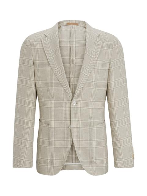 SLIM-FIT JACKET IN CHECKED WOOL, LINEN AND SILK