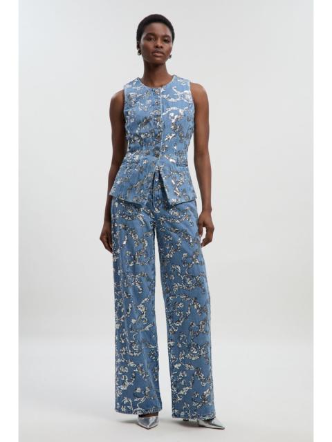 Sequin Denim Wide Leg Jeans