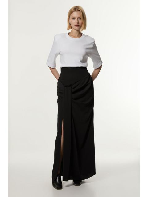 Soft Tailored High Waisted Draped Maxi Skirt