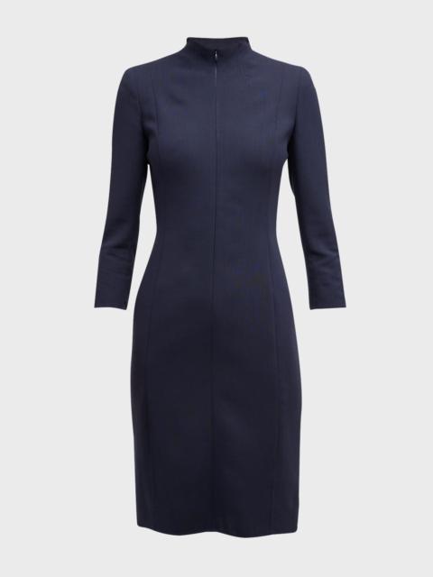 Split-Neck Double-Face Wool Sheath Dress