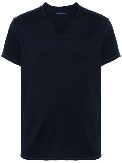 Henley-neck cotton T-shirt