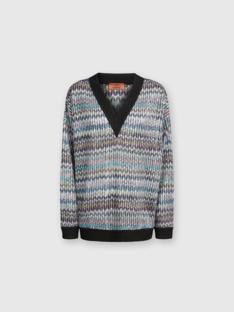 Oversized V-neck sweater with sequins