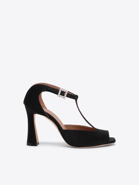 Nomi 90 Black Satin T-Bar Sandals
