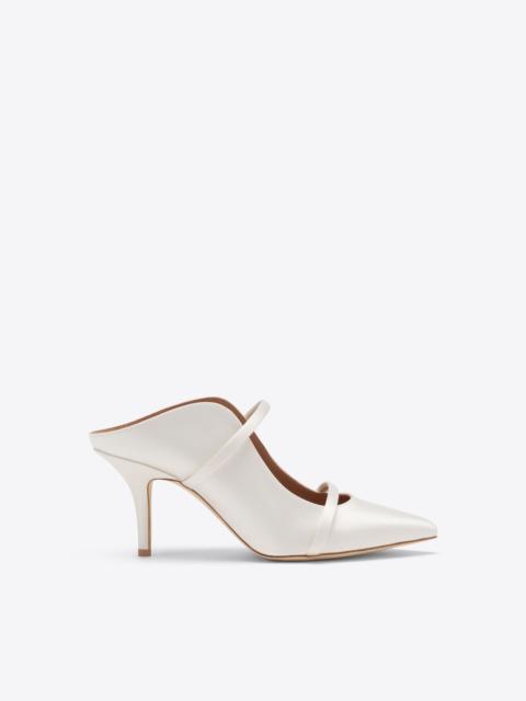 Maureen 70 White Satin Heeled Mules