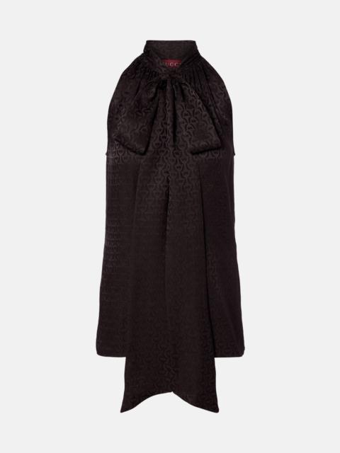 Horsebit tie-neck silk jacquard top