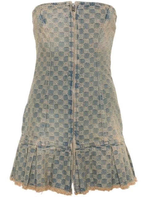 monogram-jacquard denim mini dress