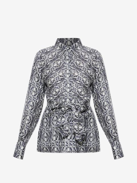 monogram-print tie-waist blouse