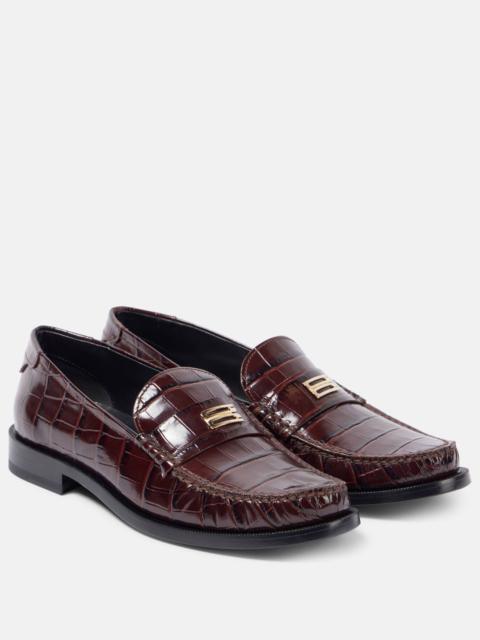 Croc-effect leather loafers