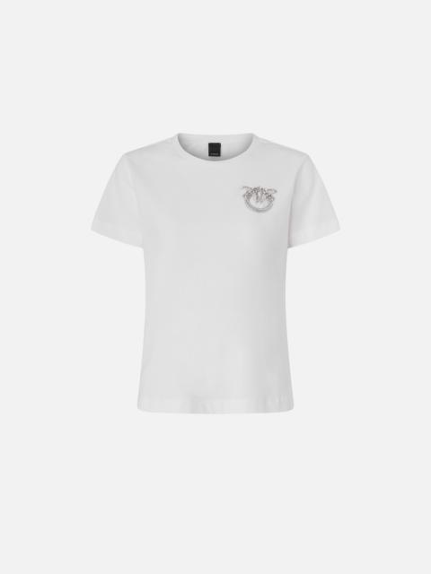 T-SHIRT WITH CRYSTAL-EMBROIDERED LOVE BIRDS LOGO