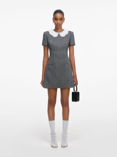 Grey Herringbone Collared Mini Dress