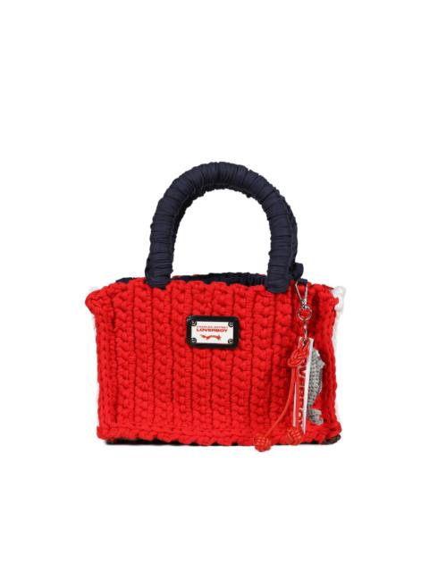 crocheted top handle tote bag