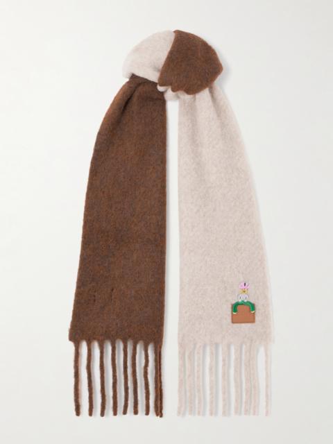 Crystal-embellished Embroidered Appliquéd Fringed Alpaca-blend Scarf