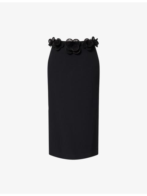 Floral-Embroidered Woven Midi Skirt