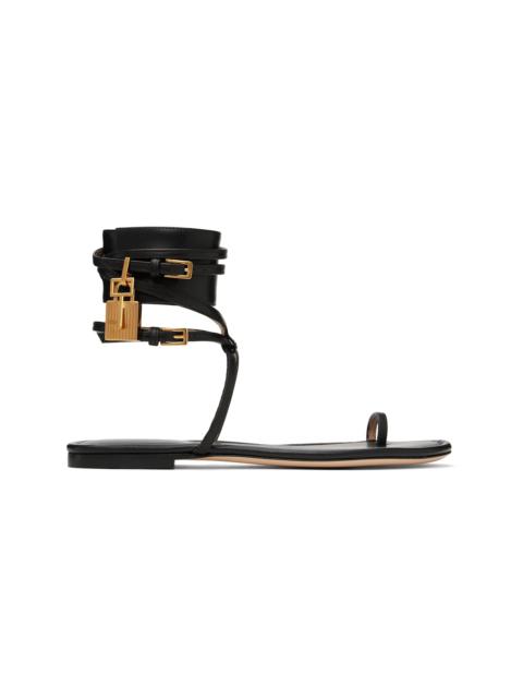 Black Soft Calf Ankle Wrap Sandals