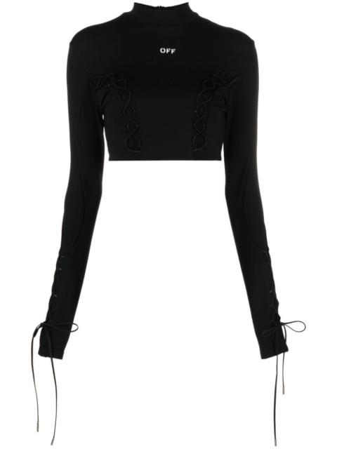 lace-up logo crop top