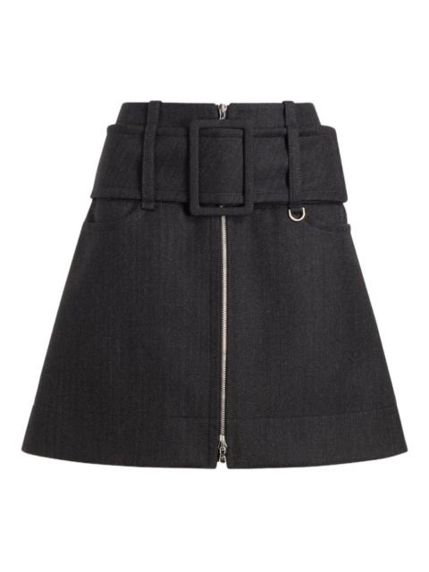 zip-front belted mini skirt