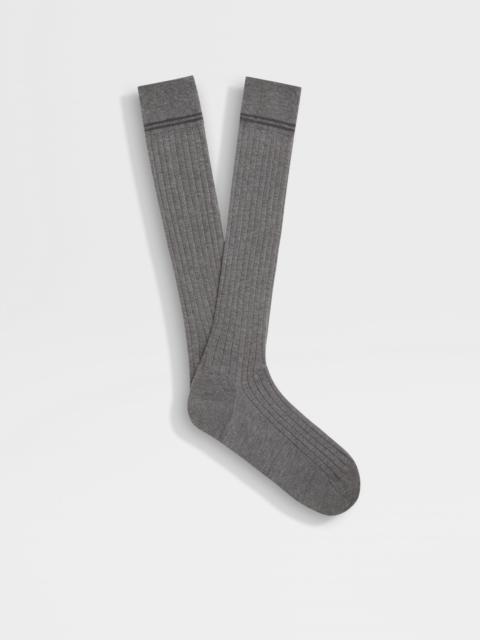 GREY MÉLANGE COTTON CASHMERE AND SILK BLEND SOCKS