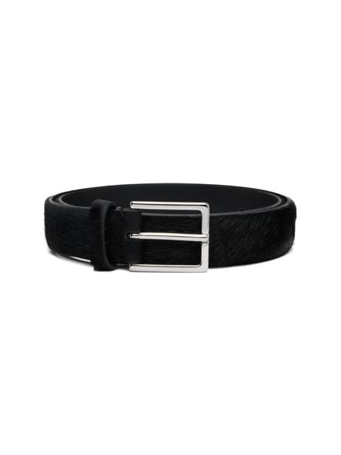 Black Narrow Pony Leather Buckle Belt