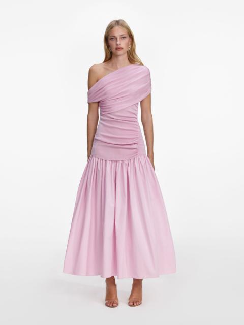 Pink Cotton Draped Knit Midi Dress