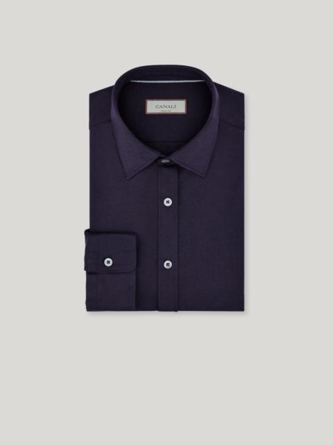REGULAR FIT SHIRT IN NAVY BLUE COTTON JERSEY AND LYOCELL