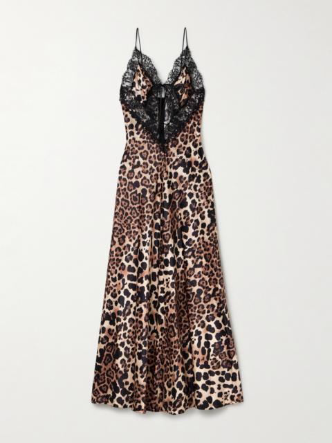 Cutout Lace-trimmed Leopard-print Silk-satin Maxi Dress