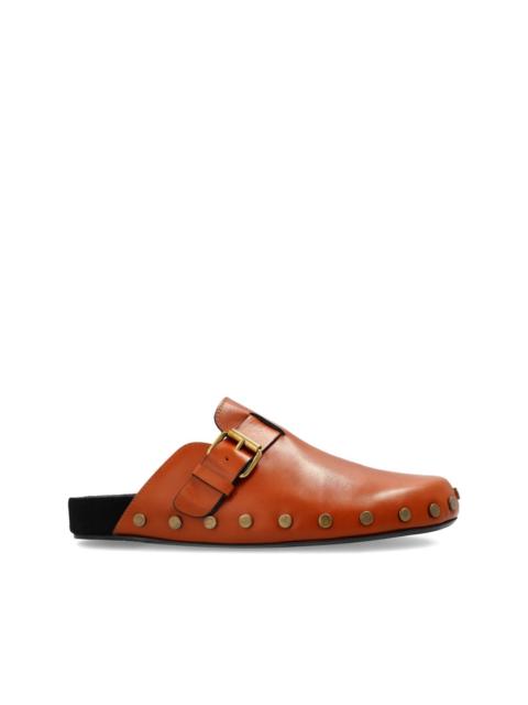 buckle-fastening studded clogs