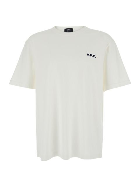 A.P.C. Men White Crewneck T-Shirt With Logo Embroidered On The Front In Cotton Man