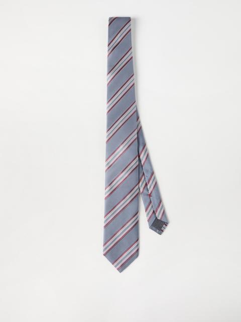 Textured striped silk tie