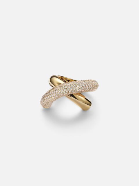 Cross Loop Big 18kt gold ring with diamonds