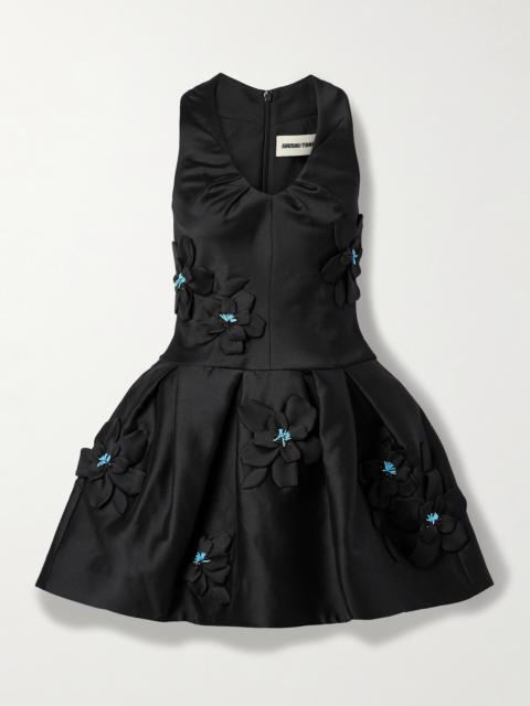 Embellished Appliquéd Duchesse-satin Mini Dress