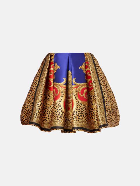 Pleated printed satin miniskirt