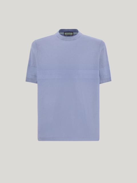 AIR FORCE BLUE COTTON SHORT-SLEEVED T-SHIRT WITH CONTRASTING DETAIL