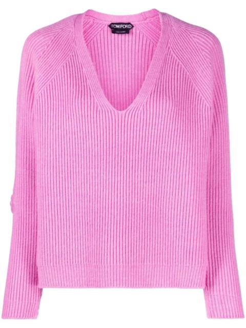ribbed V-neck jumper