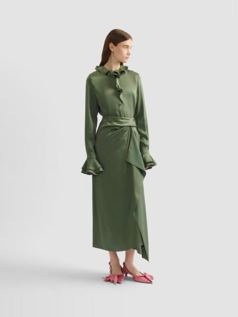 SATIN CADY DRAPED MIDI SKIRT